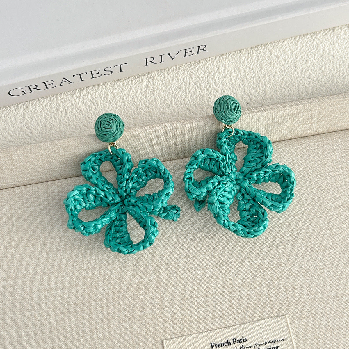 Women's Summer Tassel Flowers Hand-woven Raffia Vacation Style Earrings