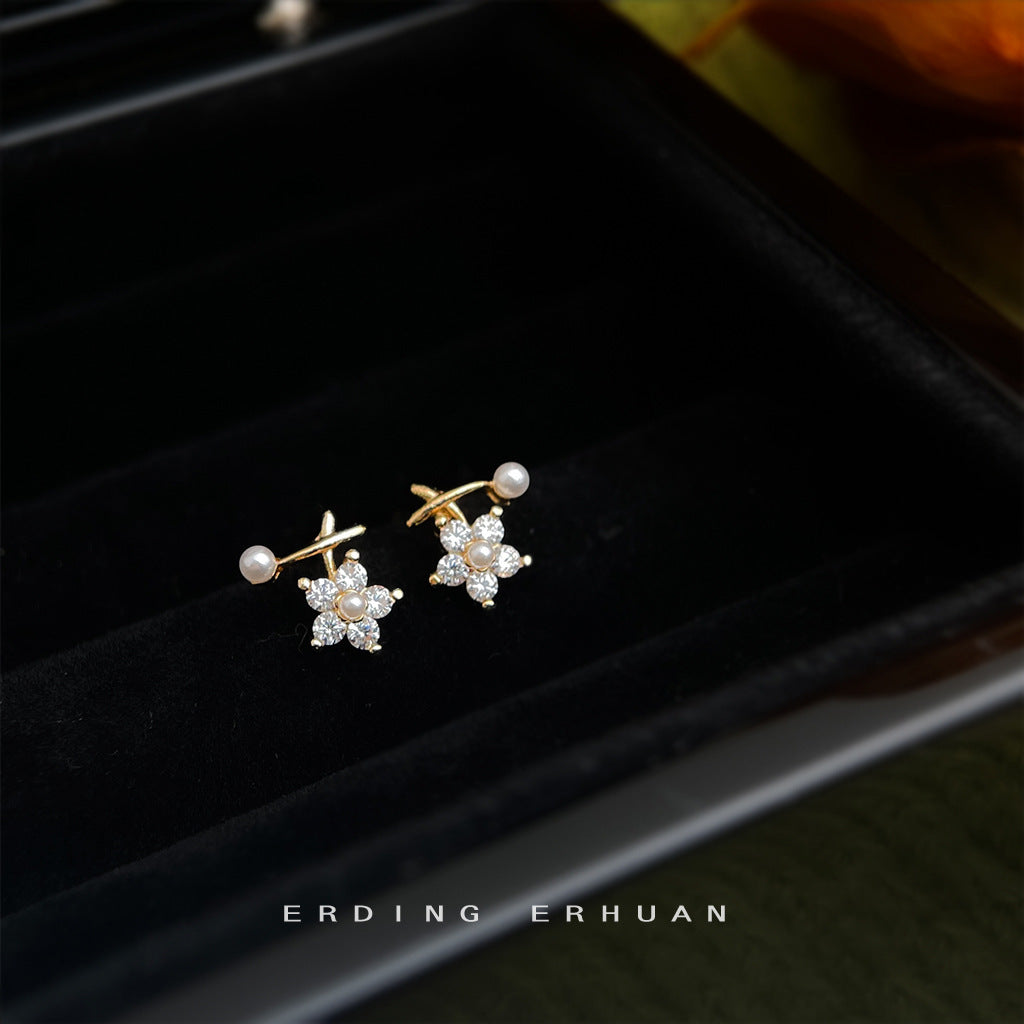 Zircon Little Flower Plated Sweet Simple Affordable Luxury Earrings