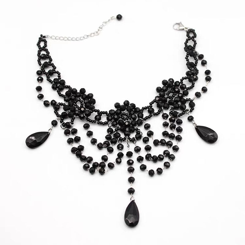 Women's Black Beaded Tassel For Queen Light Necklaces