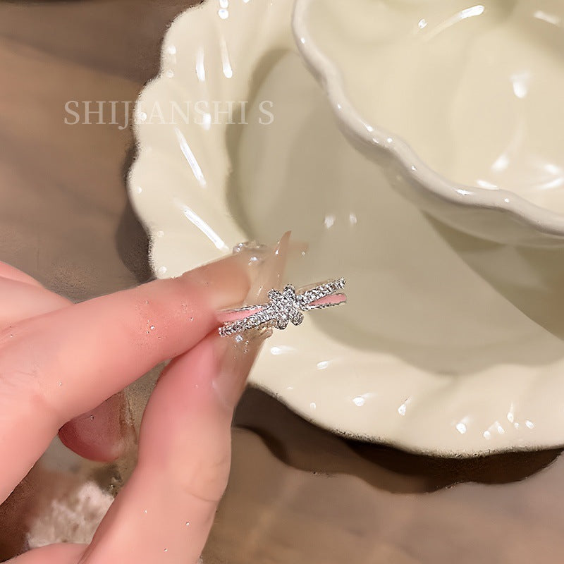 Women's Spring Sweet Pink Cherry Double Flower Niche Knot Design Sense Ring