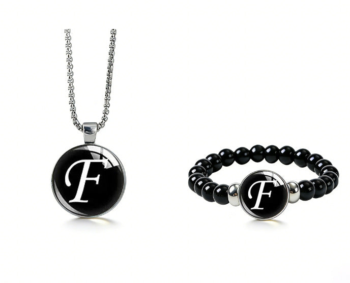 Women's Fashionable Black Time Stone With English Letters Necklace