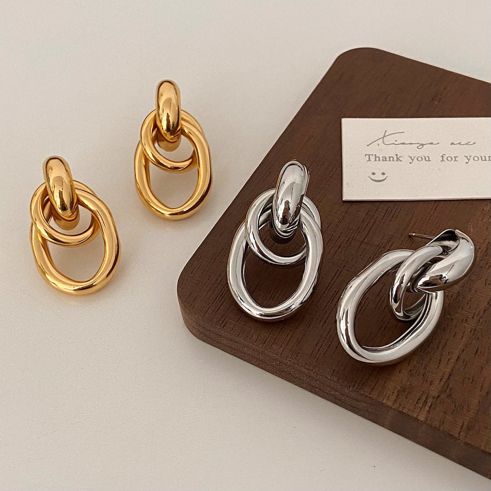 Simple High Sense Metal Personality Commuter Geometry Fashionable Temperamental Stud Earrings