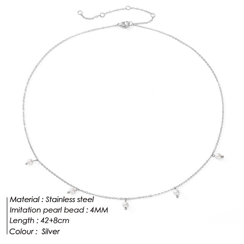 Women's Stainless Steel Imitation Pearl Tassel Fashion Style Niche Necklaces