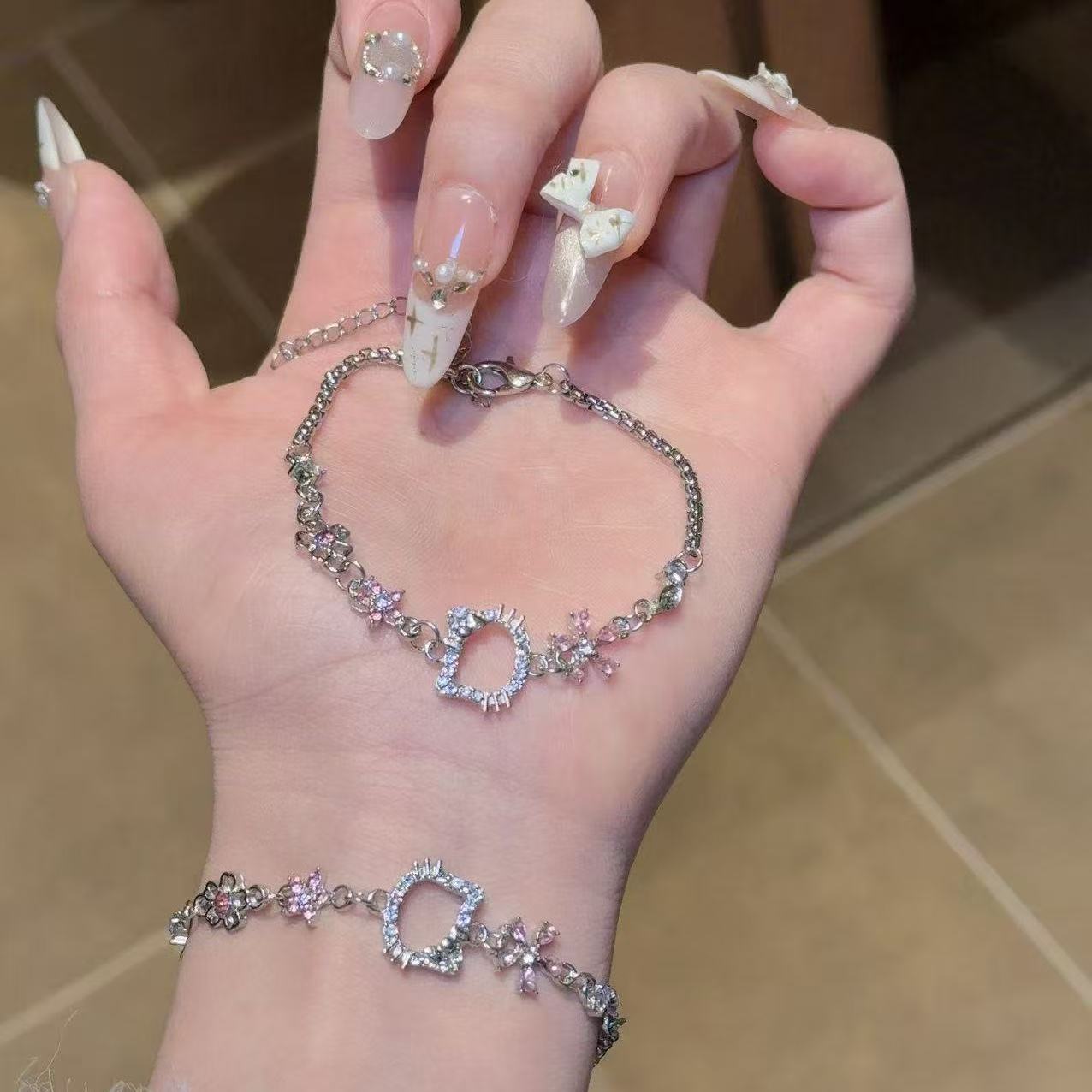 Cute Pink Diamond Cherry Blossom Female Light Luxury Good-looking Bracelets