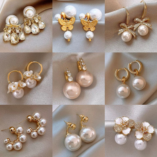 Women's Pearl Flower Fashionable High-grade French Entry Earrings
