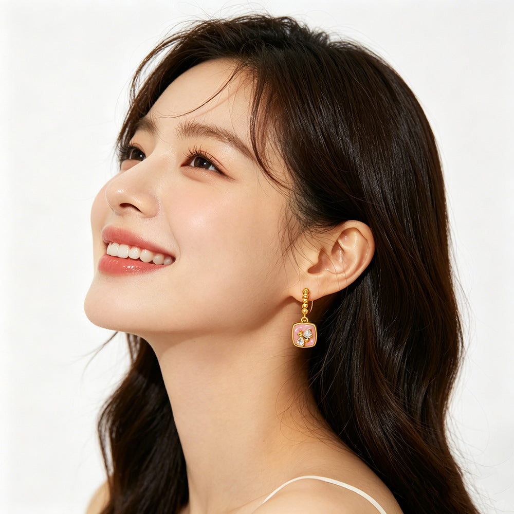 Women's Drip Glazed Pink High-grade Unique Design Light Luxury Zircon Earrings