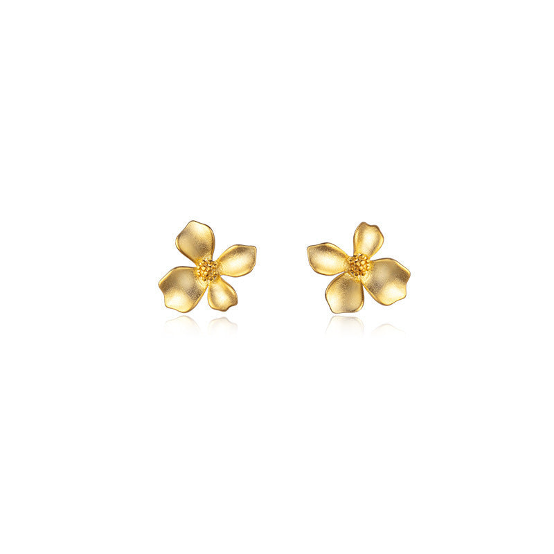 Retro Affordable Luxury Matte Gold Flower Female Korean Style Earrings