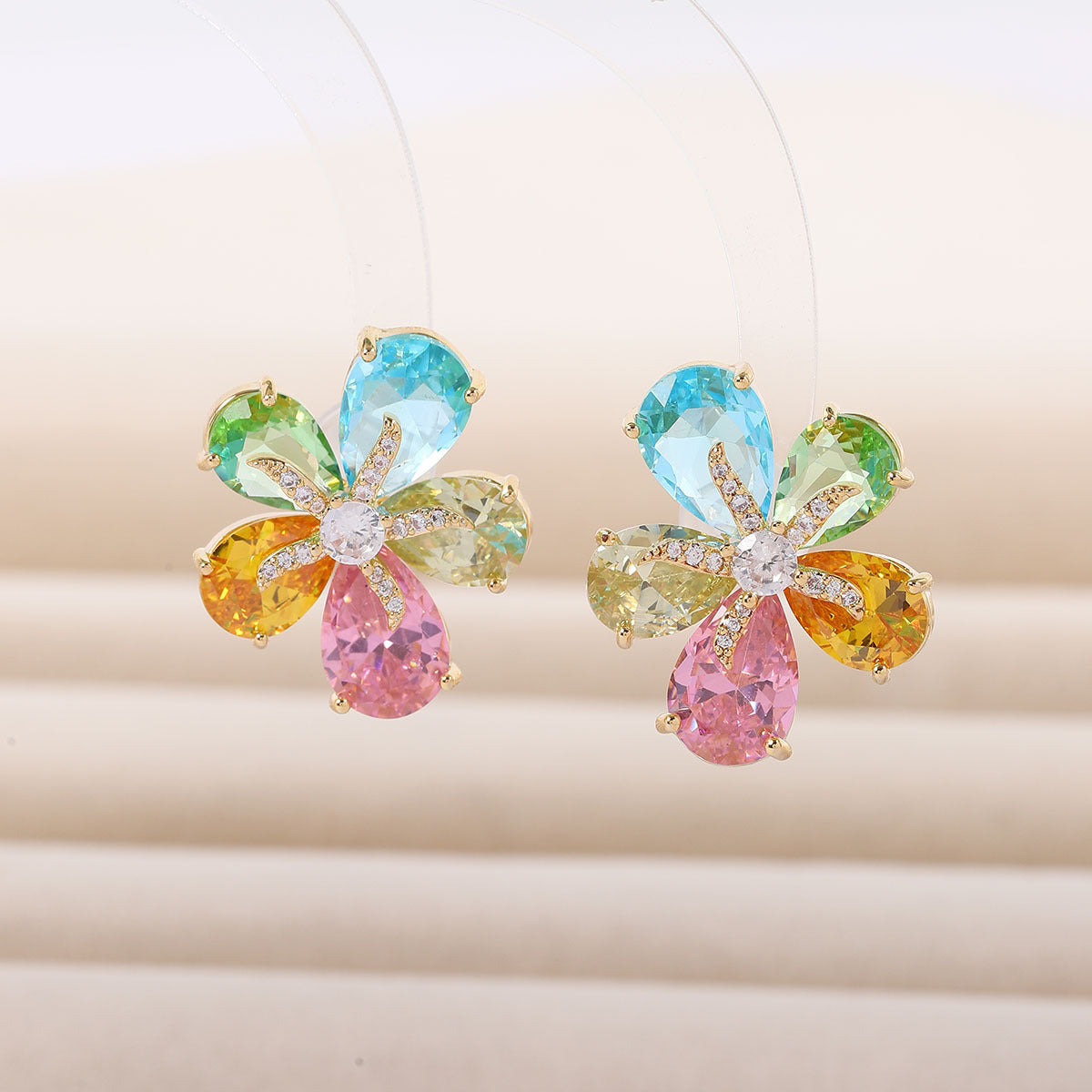 Colorful Crystal Gradient Eardrops Light Luxury Flower Stud Earrings