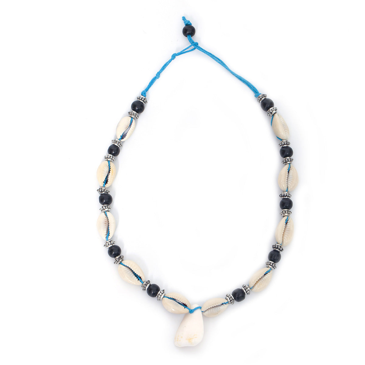 Women's Unique Design Ethnic Style Bohemian Shell Rope Knitted Handmade Wooden Necklace