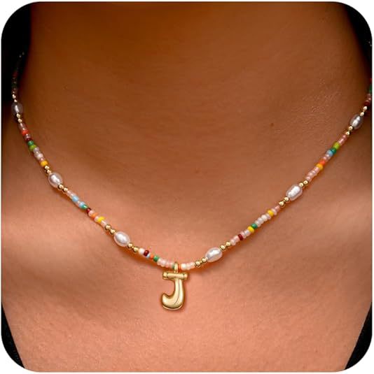 Best-selling Bubble Gold English Letter Color Small Beads Pearl Necklace