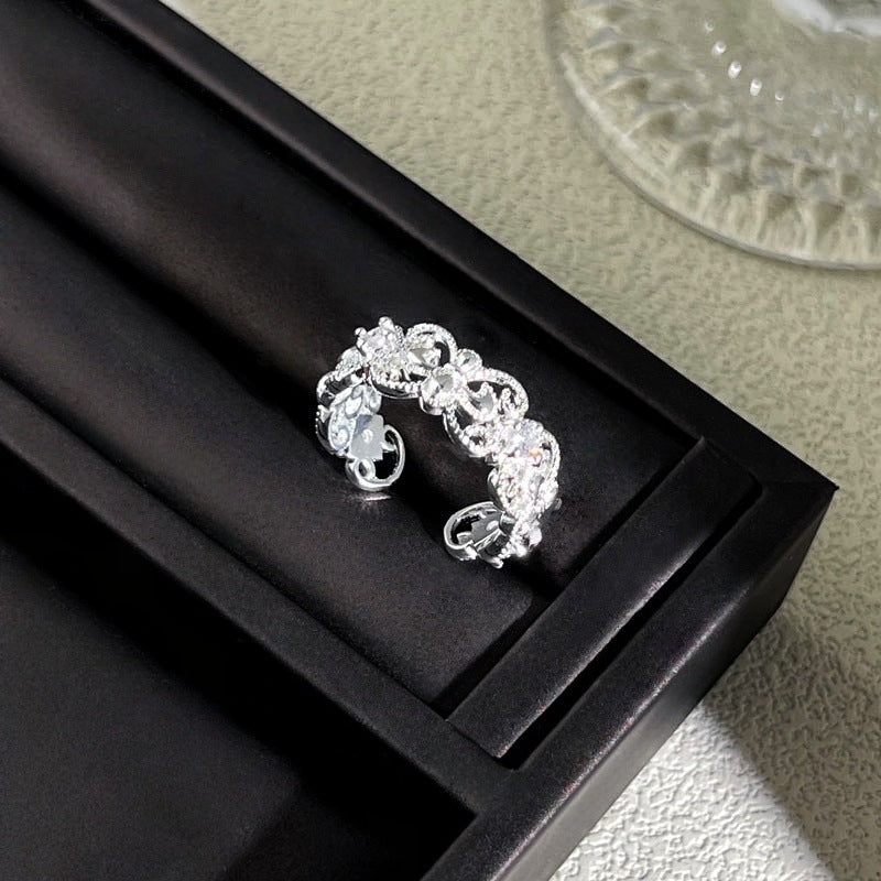 Sweet Style Niche Design Butterfly Flower Female Lace Hollow Out Ring
