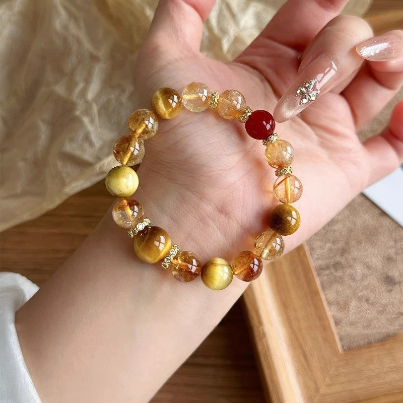 Golden Tiger Eye Fortune Red Agate Yellow Hair Crystal Female Bracelet