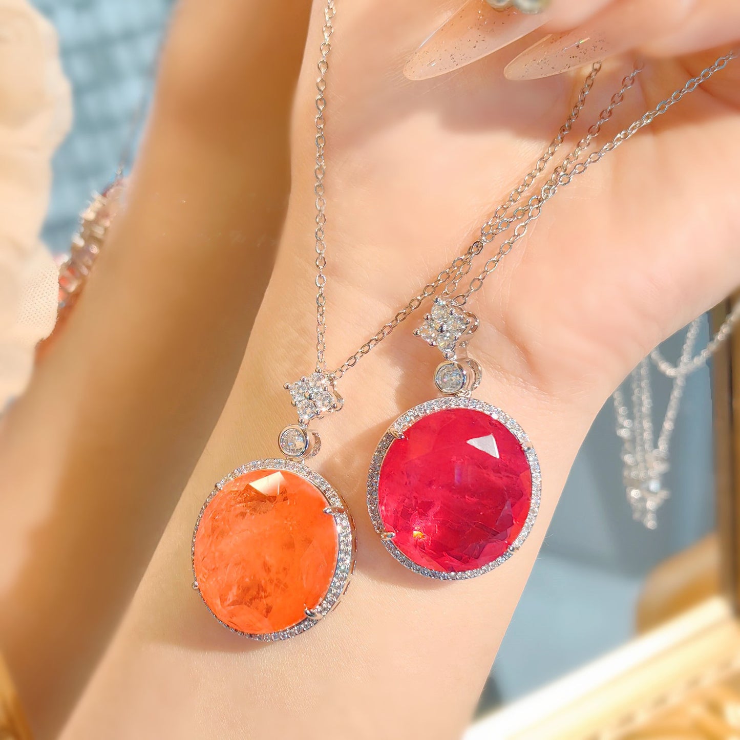 Cotton Red Stone Female Luxurious Exaggerating Big Round Pendants