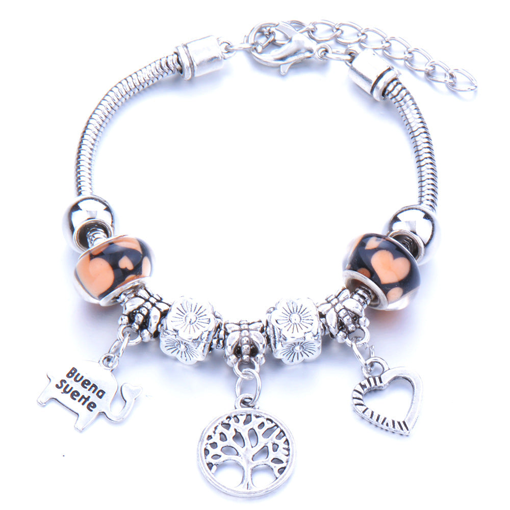 Glass Bead Small Elephant Lucky Tree Retro Transparent Bracelet