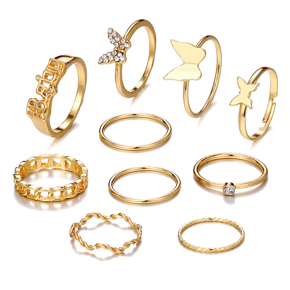 Of Love Alloy Butterfly Open Gold Multi Rings