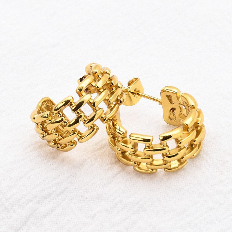 Twist Chain Winding Woven Circle Gold Titanium Earrings