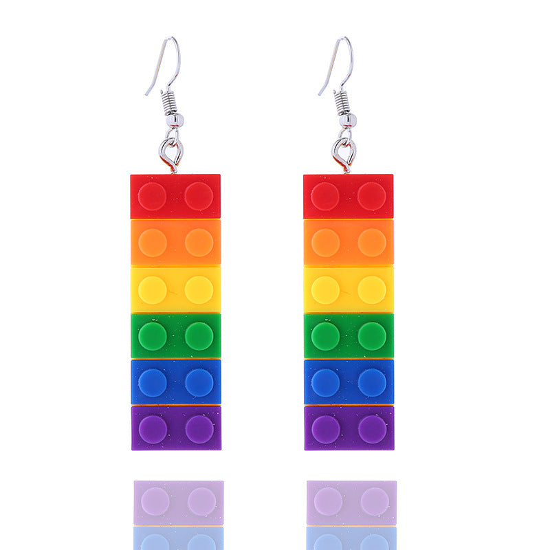 Rainbow Series Fashion Colorful Pin Chain Earrings