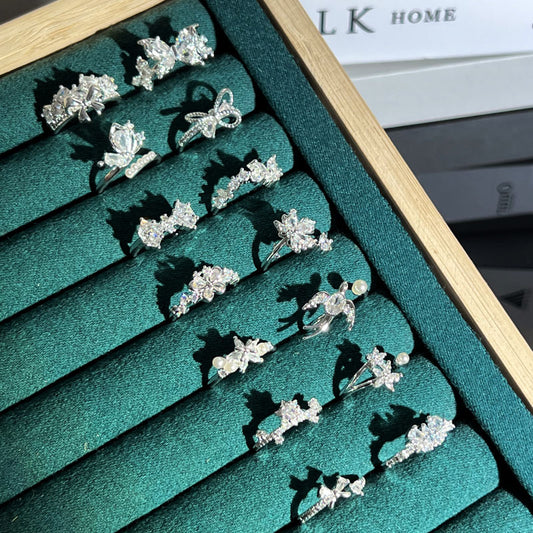 Light Luxury Sier Diamond Pieces Butterfly Mix Match Ring