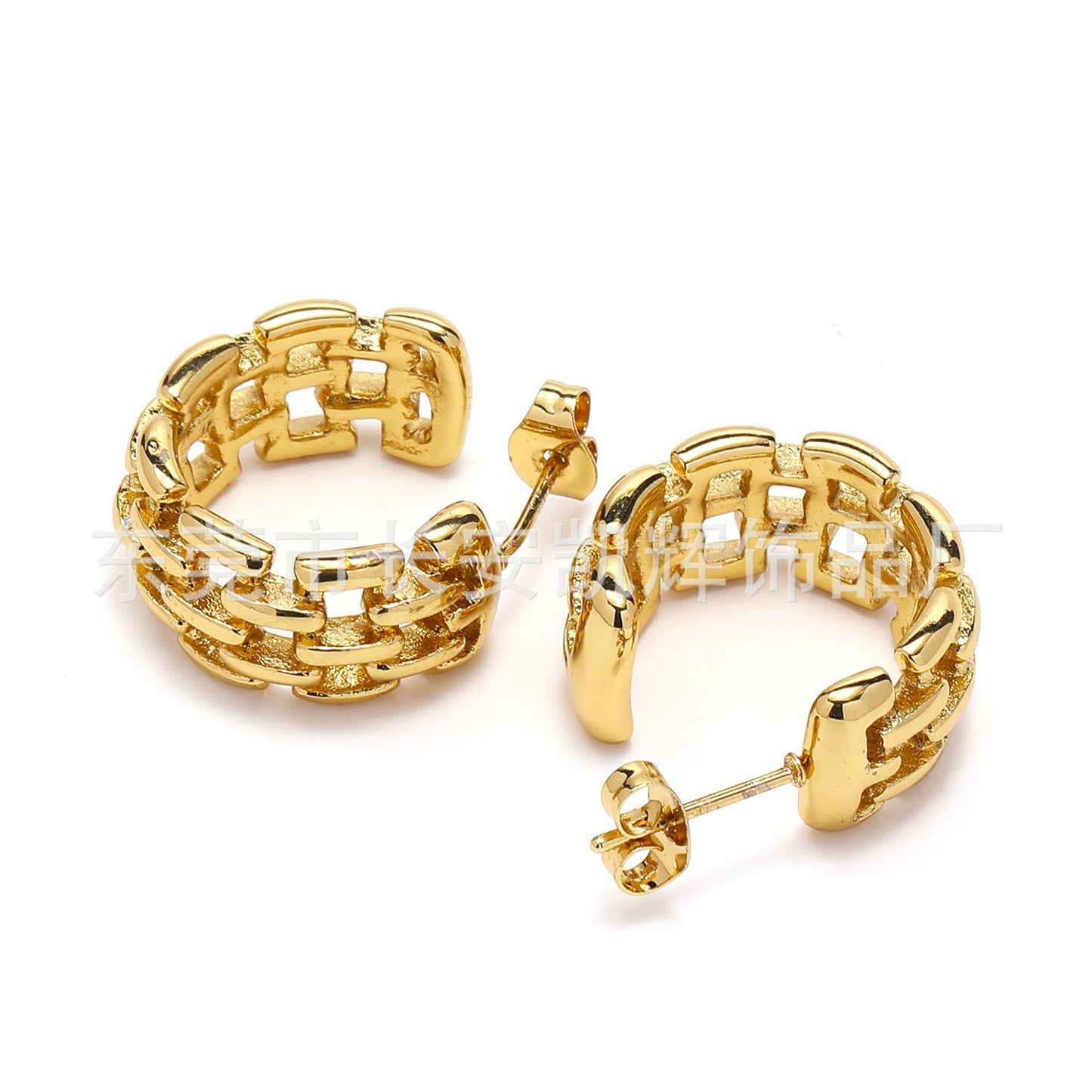 Twist Chain Winding Woven Circle Gold Titanium Earrings