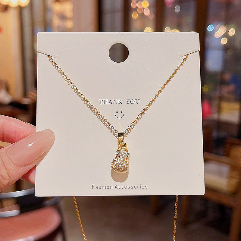 Chalcedony Lucky Gourd Titanium Steel Female Fashion Graceful Clavicle Necklaces