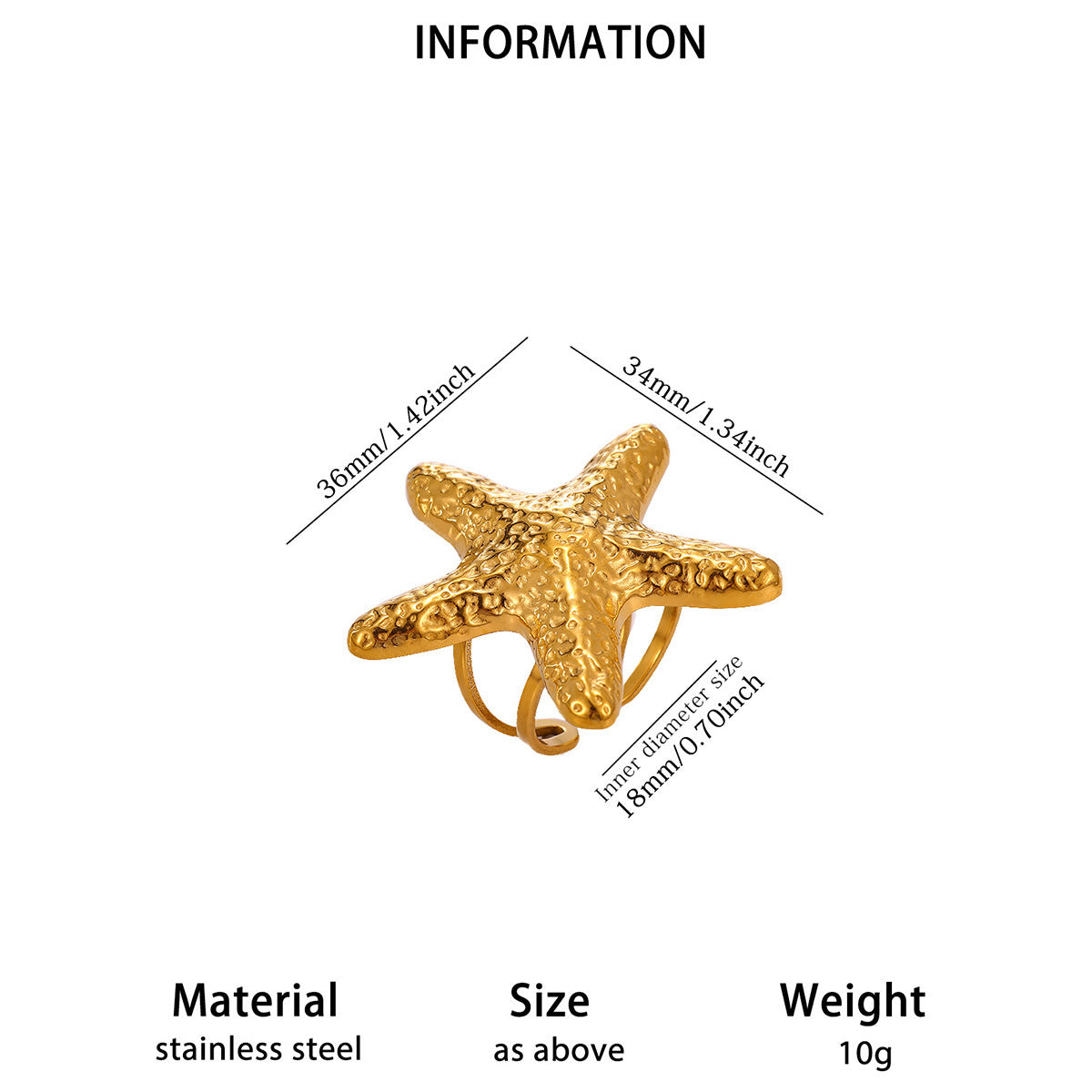 Women's Ocean Beach Series Shell Starfish For Ring