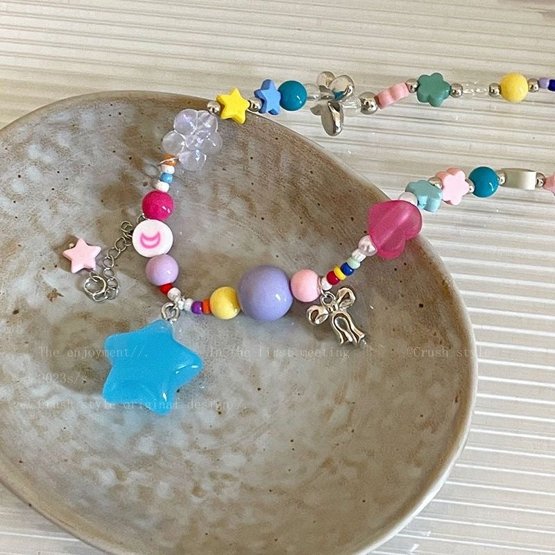 Meteor Colorful Beaded Female Niche Design Sweet Cool Hot Clavicle Necklace