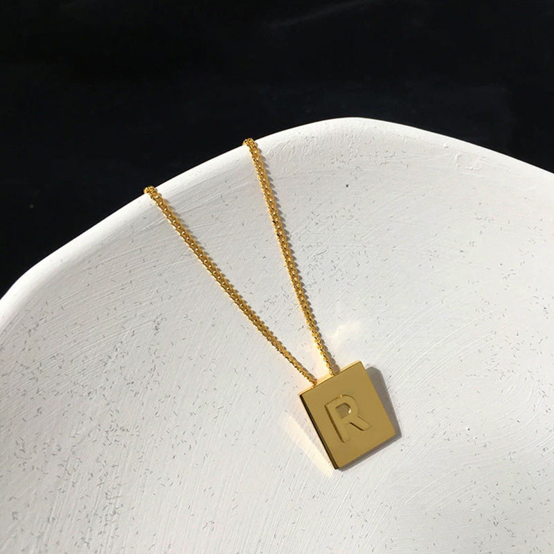 Letter Square Plate English Gold Female Clavicle Necklace