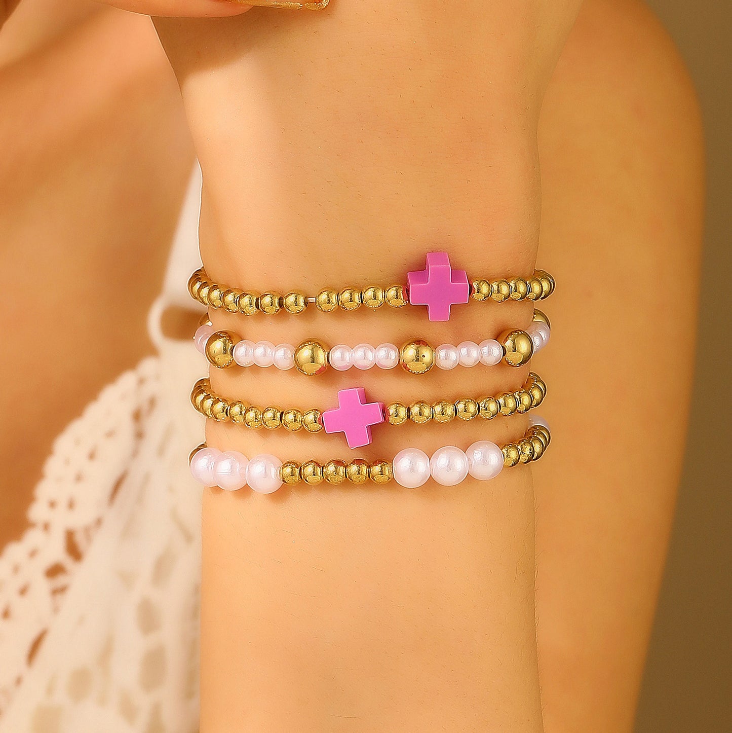 Women's Cool Couple Beach Style Handmade Beaded Stretch Wafer Bracelet