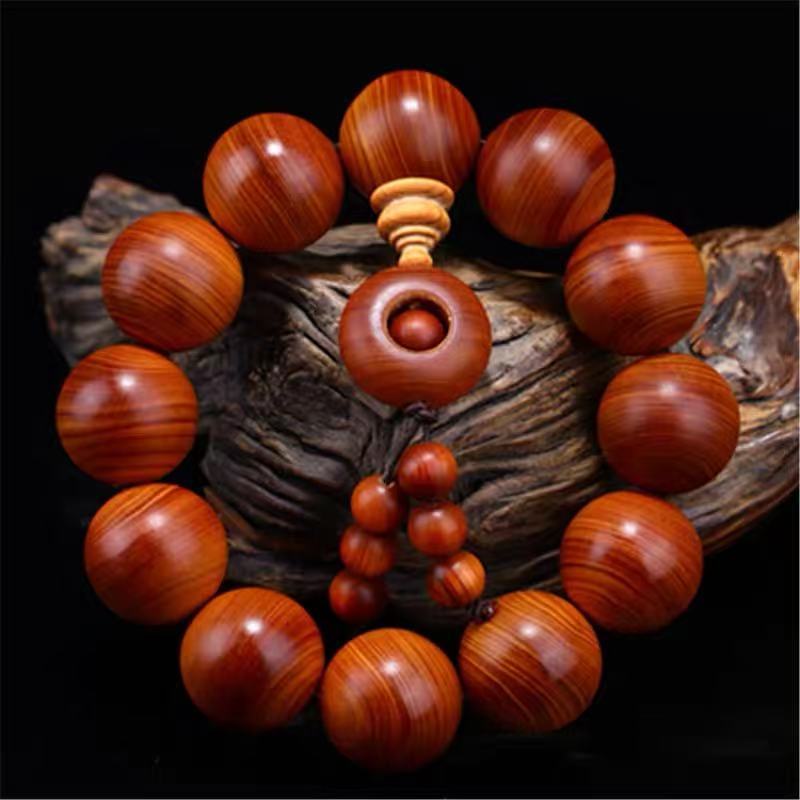 Black Oil High Density Wooden Prayer Beads Gentiana Pattern Bracelet