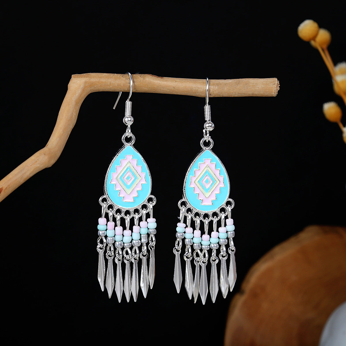 Metal Alloy Retro Ethnic Style Geometric Water Drop Round Bell Earrings