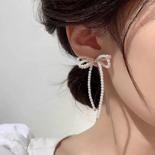 Women's Fashion Pearl Tassel Trendy Personality Affordable Luxury High-grade Bow Stud Earrings