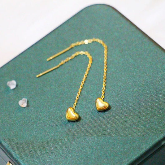 Women's Heart Gold Titanium Steel Long Elegant Trendy Face Ear Line