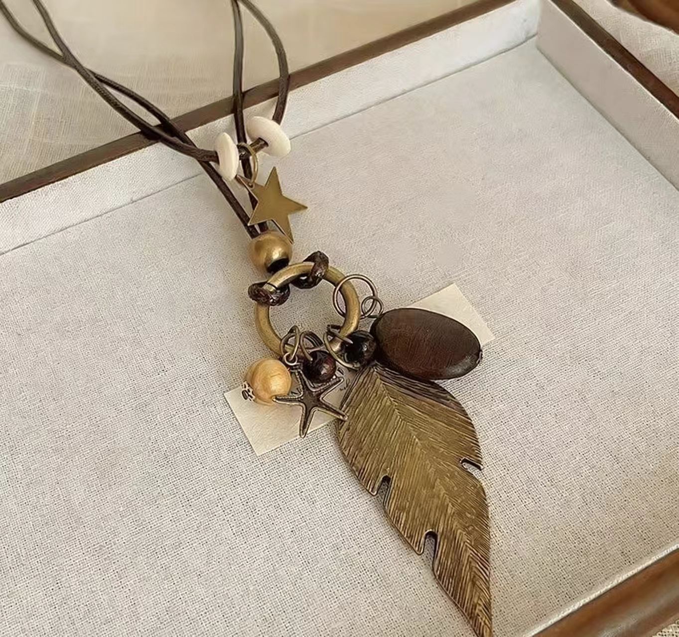 Women's Chinese Zen Retro Long Feather Bohemian Ethnic Style Double Layer Necklaces