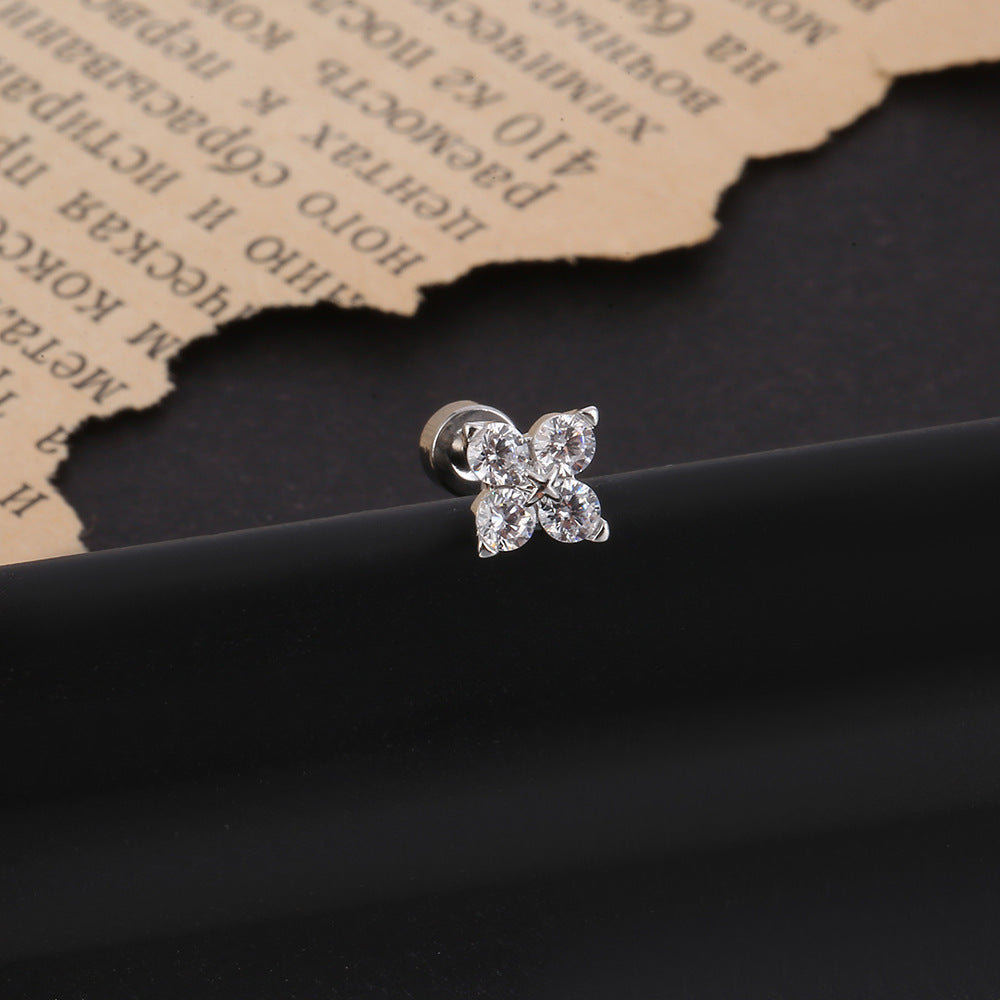 Inlaid Zirconium Niche High-grade Versatile Full Diamond Titanium Stud Earrings