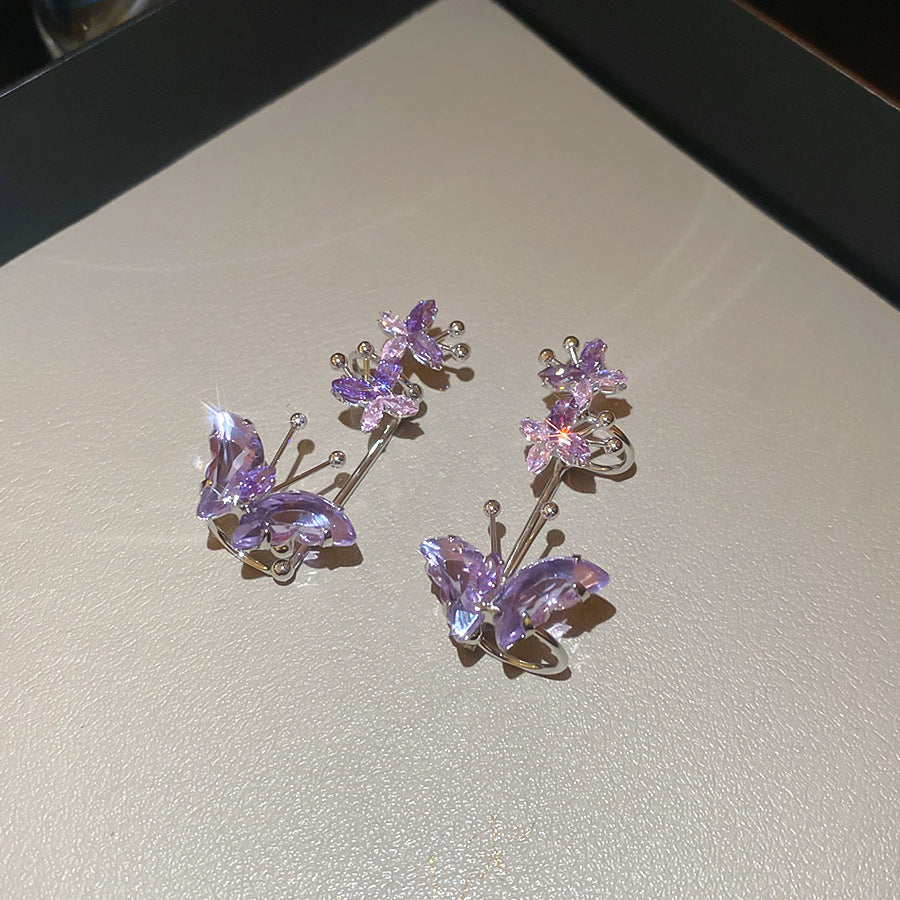 Needle Butterfly Enamel Vintage Court Style Delicate Light Luxury Earrings