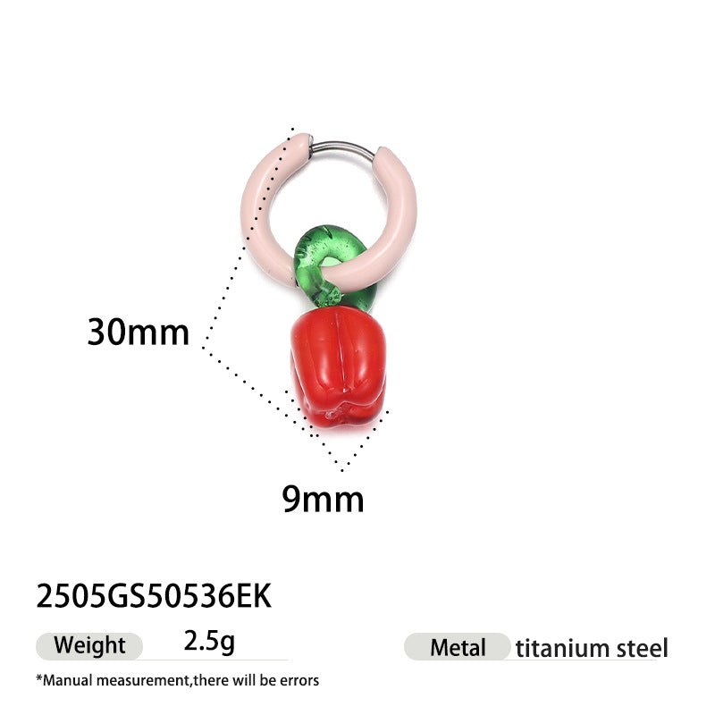 Stainless Steel Clip Cute Dopamine Dripping Oil Niche Fruit Handmade Ear Buckle