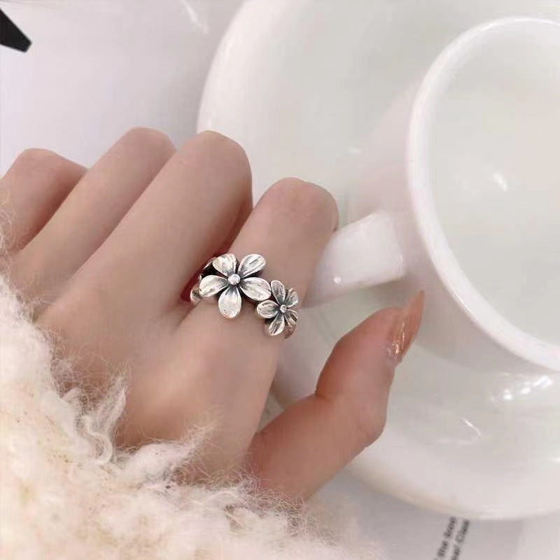 Women's Thai Sier Flower Open Fashion Minority Design Personalized Index Finger Ring