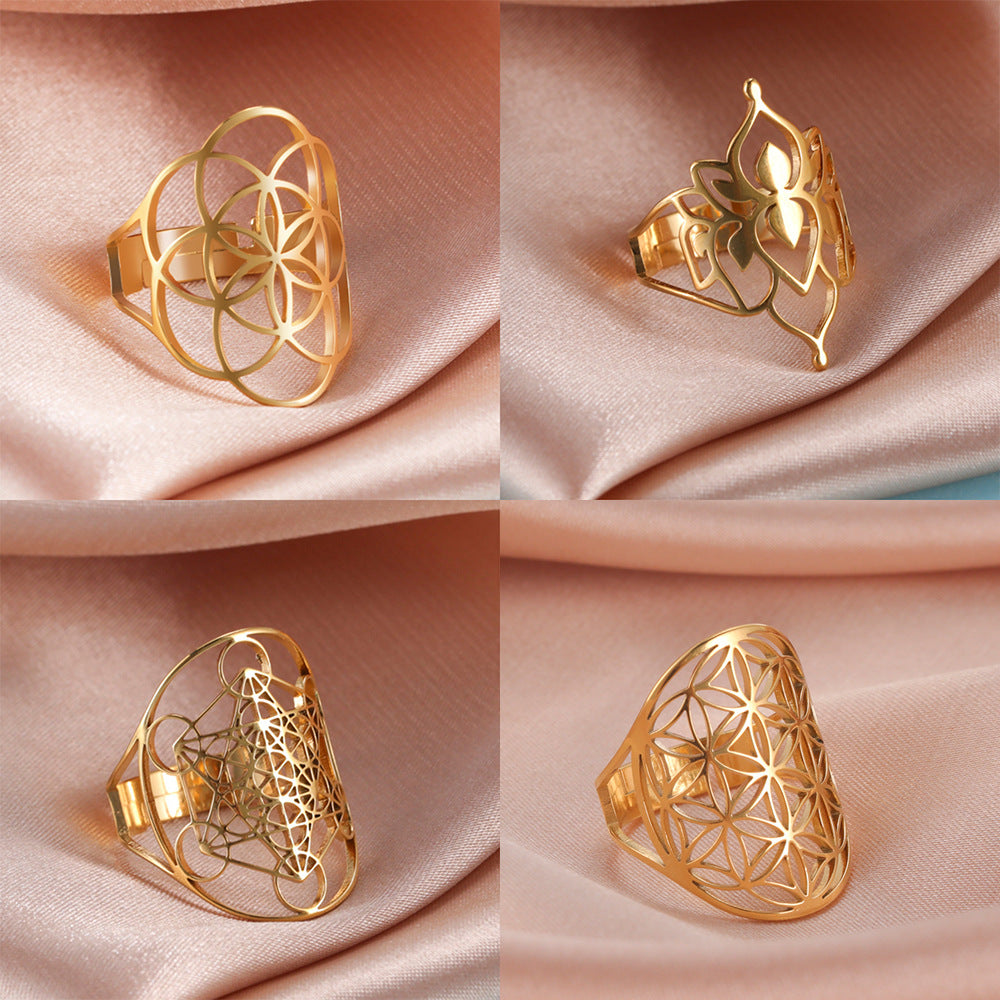 Women's Adjustable Stainless Steel Sacred Geometric For Charm Rings