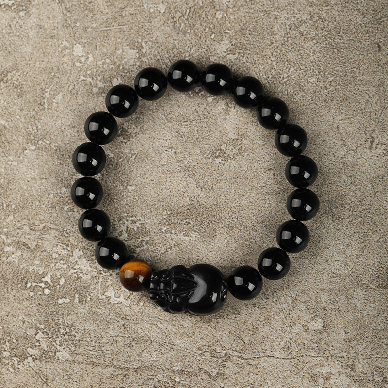Men's & Women's Natural Gold Obsidian Double Buddha Beads Couple Bracelet