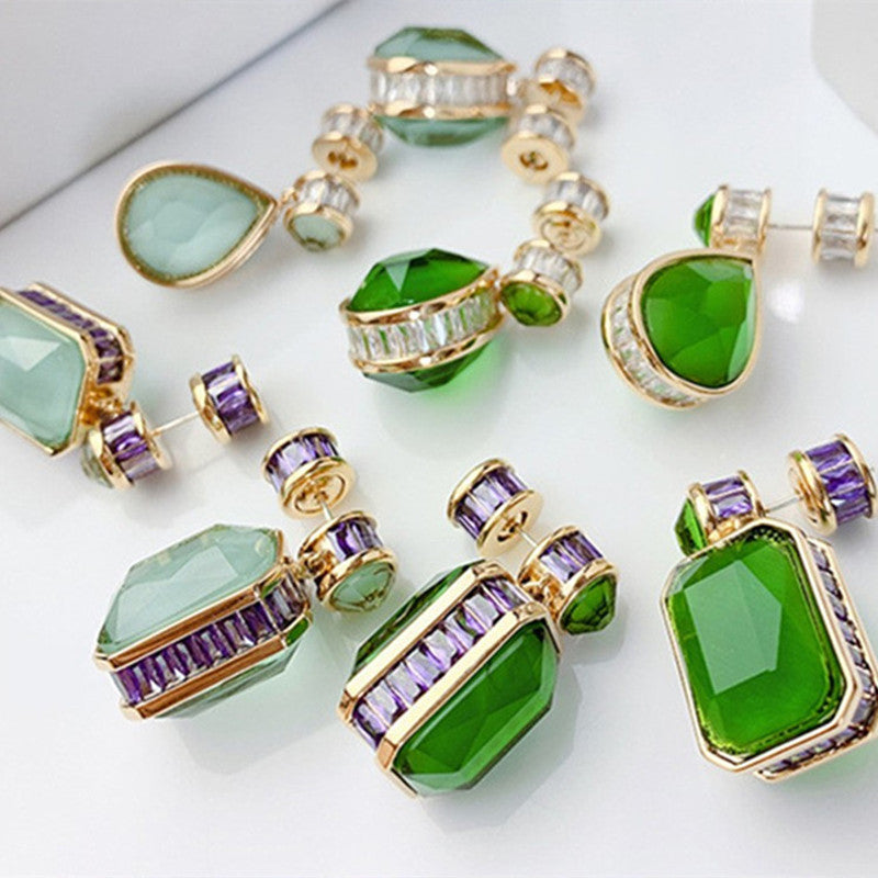 Long Gem Inlaid Zircon Light Luxury National Style Trendy Three-dimensional Earrings