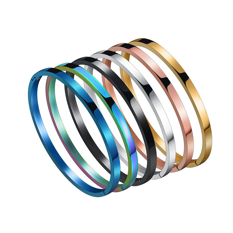Women's & Men's Glossy Titanium Steel Couples Openings Stainless Simple Bracelets