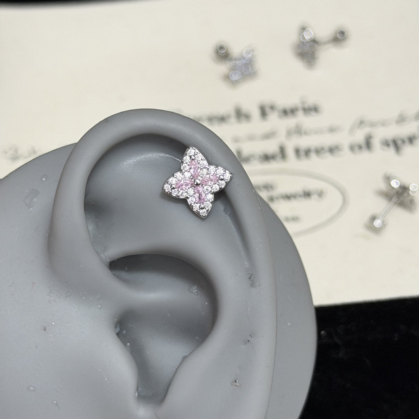 Cruciate Flower Zircon Flat Sweet Design Titanium Steel Ear Bone Earrings