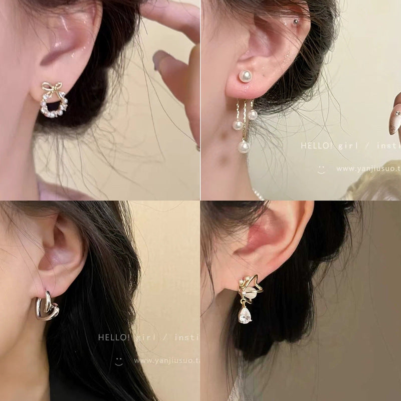 Women's Story Romantic Star Moon Ear Niche Design Flower Sier Stud Earrings