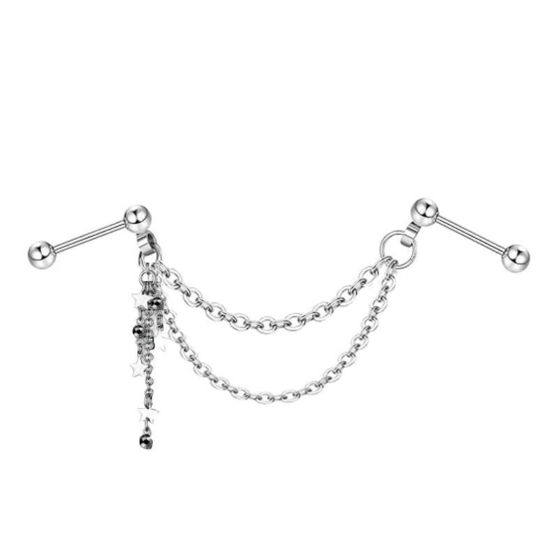 Ball Fashion Piercing Stainless Steel Chain Zircon Moon Heart-shaped Ear Earrings