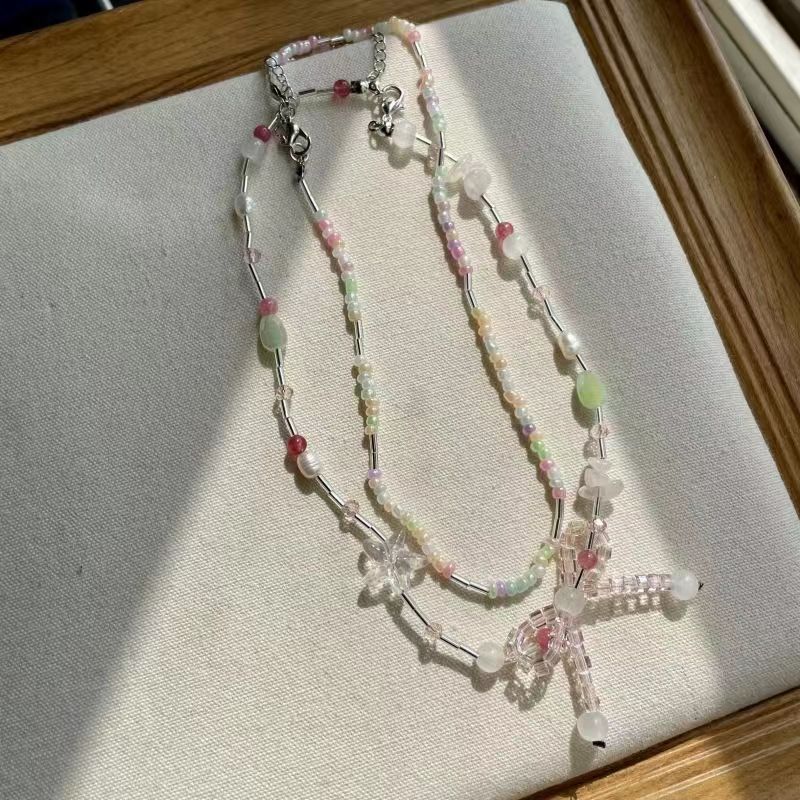 Women's Beads Bow Sweet Elegance Summer Fresh Niche Clavicle Necklaces