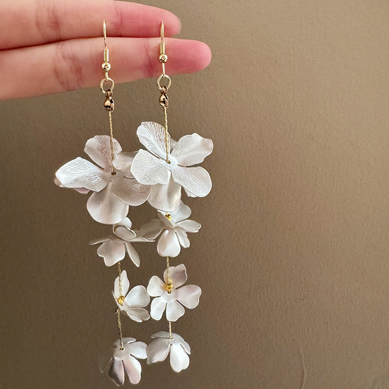 Style Unique Sier Petals Tassel Long Earrings