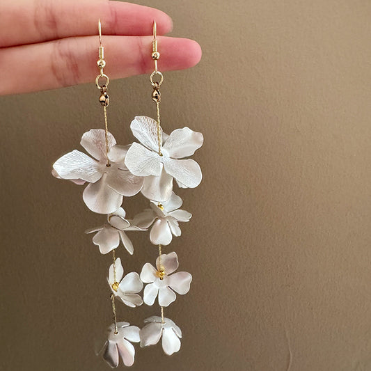 Style Unique Sier Petals Tassel Long Earrings