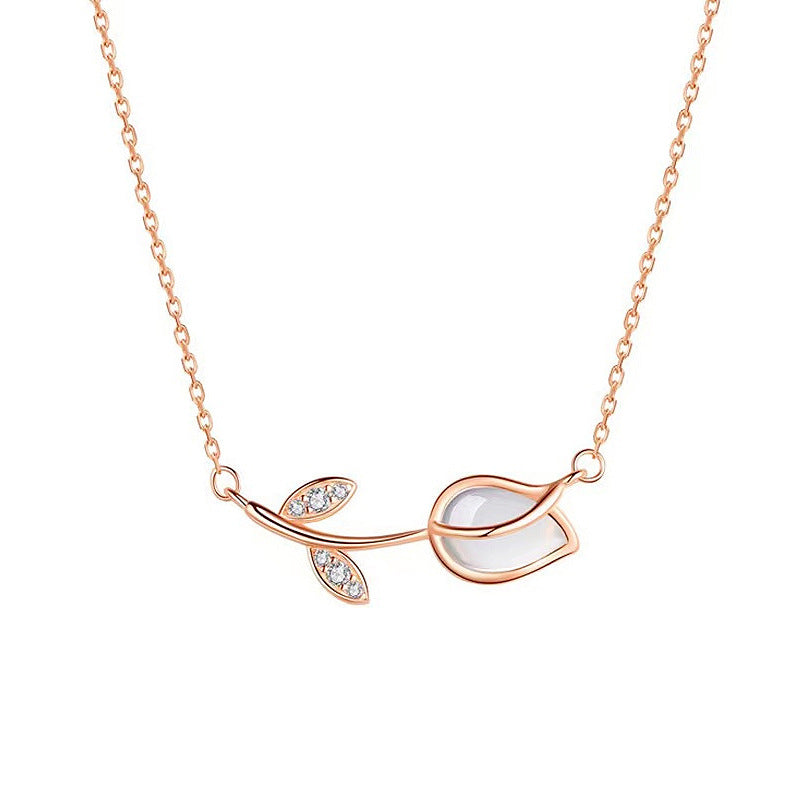 Women's For Niche Design Light Luxury Advanced Rose Opal Clavicle Chain Necklace