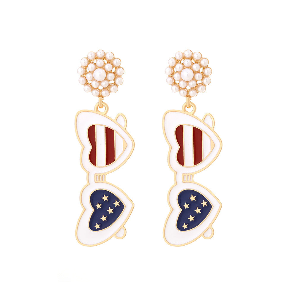 Drop Oil Glasses Flag Creative Independence Earrings