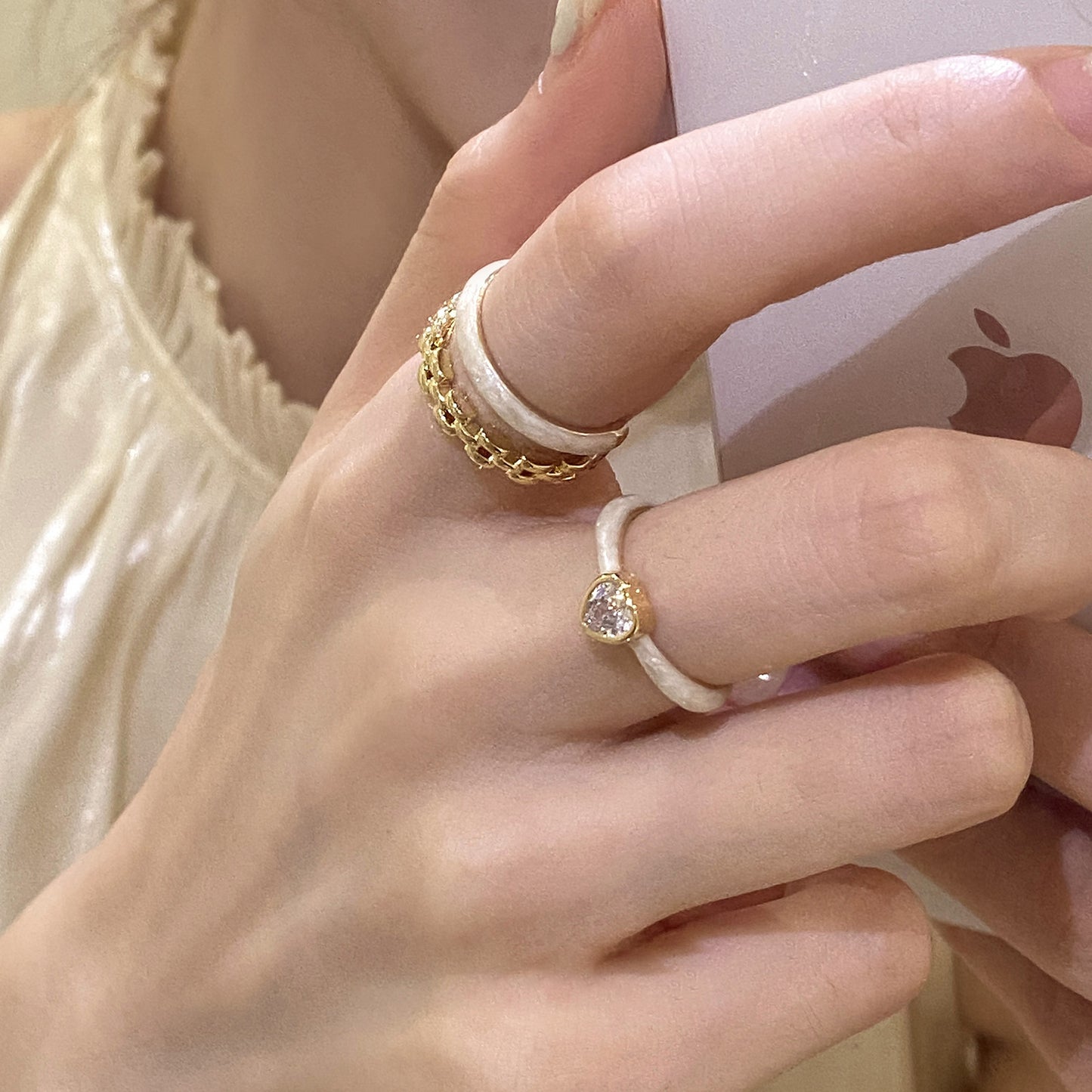 Heart Female Light Luxury Minority Design Stacked Rings